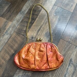 DEUX LUX | Elegant Orange Clutch with Gold Chain